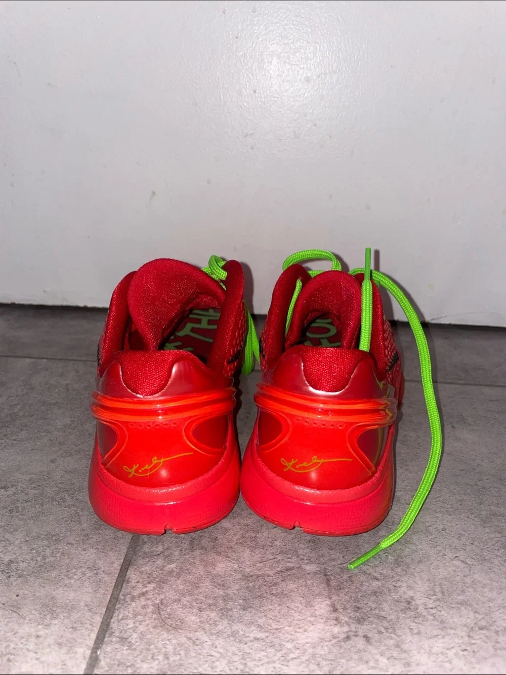 Nike Kids Bright Red Sneakers with Neon Green Laces